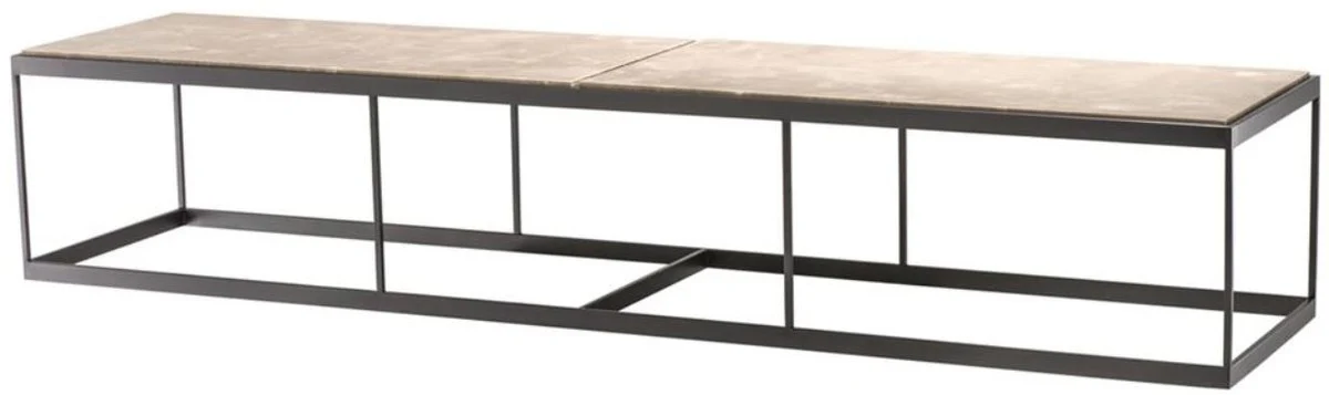 Couchtisch Beige / Bronze 190 x 45 x H. 35 cm - Luxus Edelstahl Wohnzimmertisch mit Marmorplatte