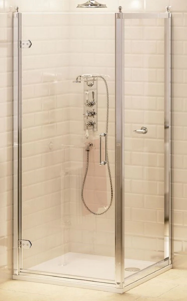 Luxus Badezimmer Duschtür mit Seitenwand Silber 76 x 76 x H. 195 cm - Duschkabinen Glas Tür - Badezimmer Accessoires - Luxus Duschtüren - Luxus Qualität