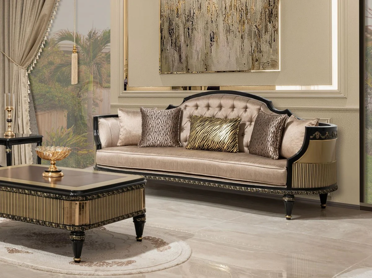 Luxus Barock Couchtisch Braun / Schwarz / Gold - Prunkvoller Wohnzimmertisch im Barockstil - Barockstil Wohnzimmer Möbel - Barock Einrichtung - Barock Möbel - Luxus Möbel im Barockstil