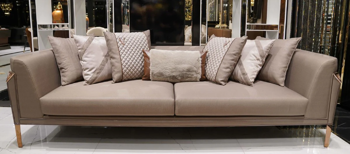 Luxus Sofa Grau / Dunkelbraun / Kupfer - Wohnzimmer Sofa - Hotel Sofa - Wohnzimmer Möbel - Hotel Möbel - Luxus Möbel - Wohnzimmer Einrichtung - Luxus Einrichtung - Luxus Qualität