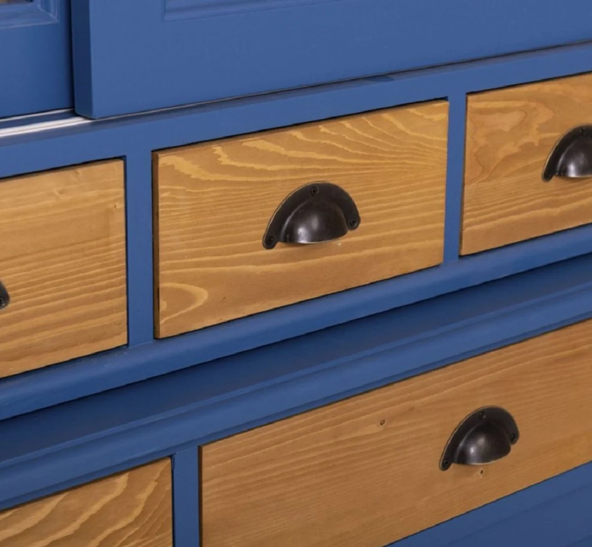 Landhausstil Esszimmerschrank Blau / Naturfarben 142 x 48 x H. 225 cm - Massivholz Küchenschrank - Landhausstil Esszimmer Möbel