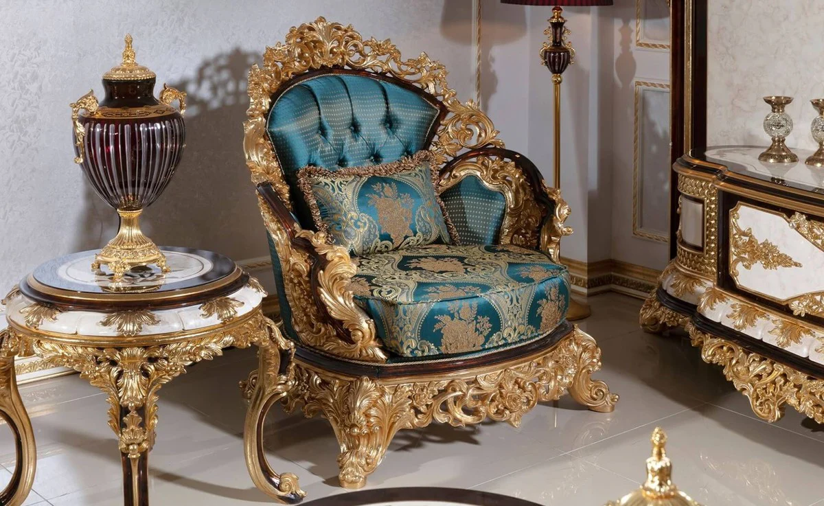 Luxus Barock Beistelltisch Weiß / Braun / Gold - Prunkvoller Massivholz Tisch im Barockstil - Barock Wohnzimmer Möbel - Edel & Prunkvoll