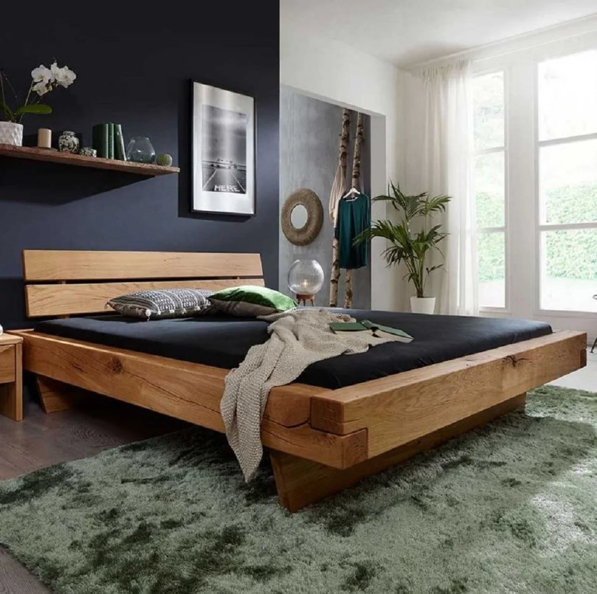 Luxus Doppelbett Naturfarben - Verschiedene Größen - Massivholz Bett mit Kopfteil und Matratze - Hotel Möbel - Schlafzimmer Möbel - Luxus Einrichtung - Luxus Möbel