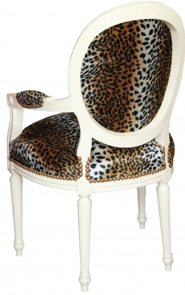 Barock Salon Stuhl Leopard Muster / Creme Mod2 Rund
