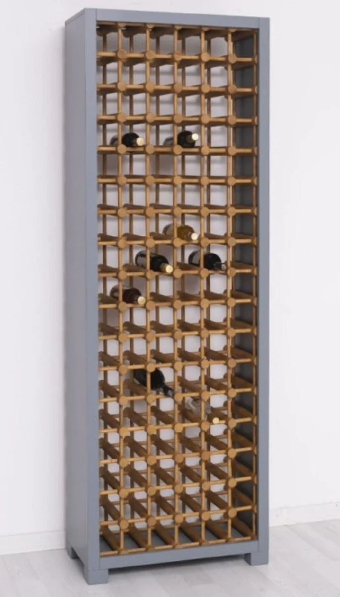 Landhausstil Massivholz Weinschrank Grau / Naturfarben 68 x 35 x H. 200 cm - Massivholz Weinregal im Landhausstil - Massivholz Bar Möbel - Landhausstil Bar Möbel