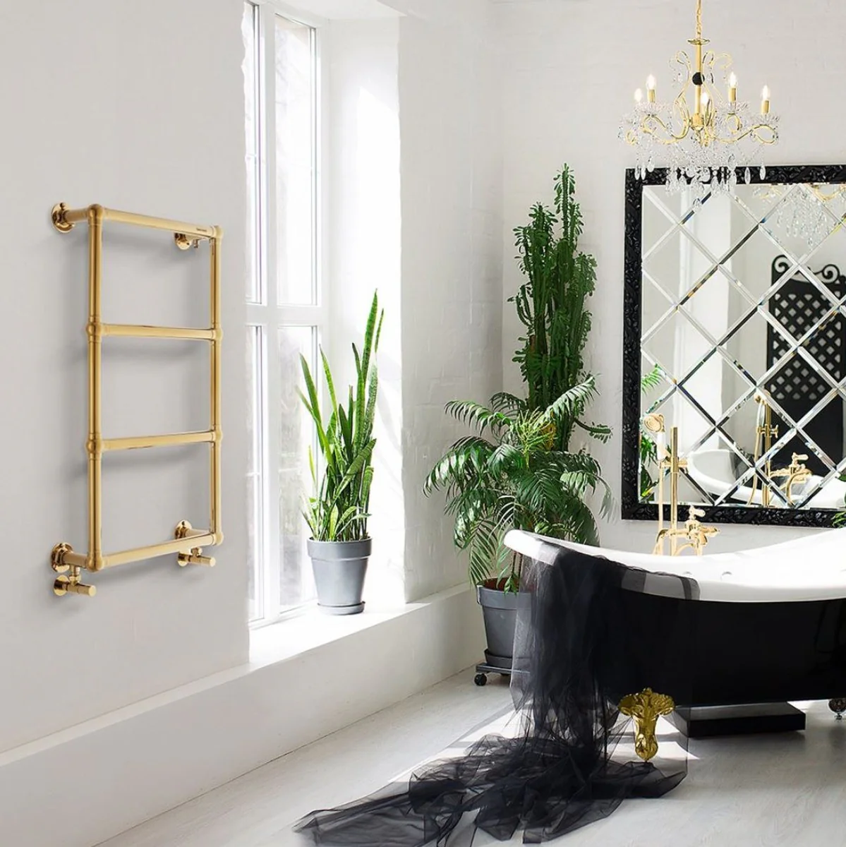 Luxus Badezimmer Handtuchwärmer Messing 49,4 x 14,5 x H. 87,6 cm - Elektrischer Handtuch Wärmer - Edelstahl Handtuchheizkörper - Luxus Badezimmer Zubehör
