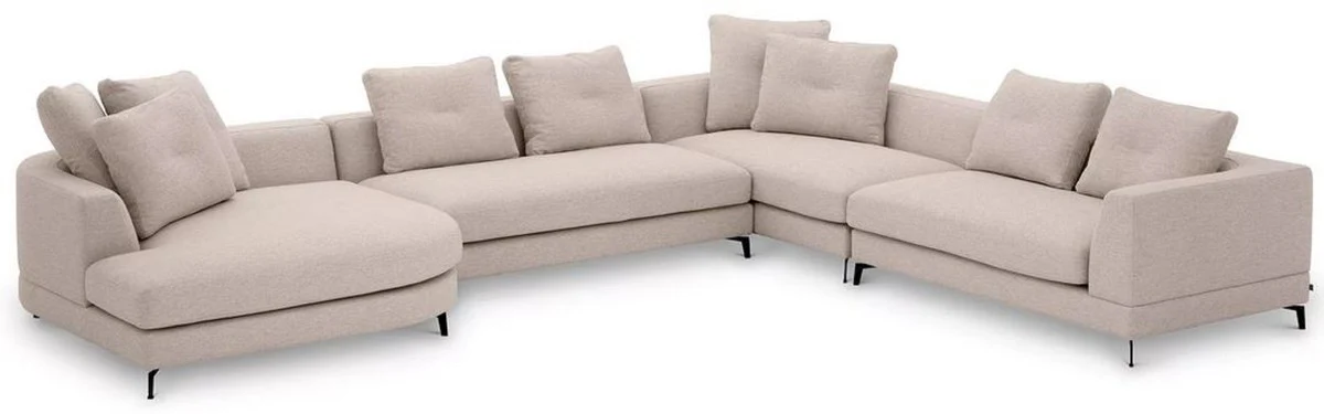 Luxus Ecksofa Sandfarben / Schwarz 410 x 320 x H. 65 cm - Wohnzimmer Sofa mit Kissen - Wohnzimmer Möbel - Wohnzimmer Einrichtung - Luxus Möbel - Luxus Einrichtung