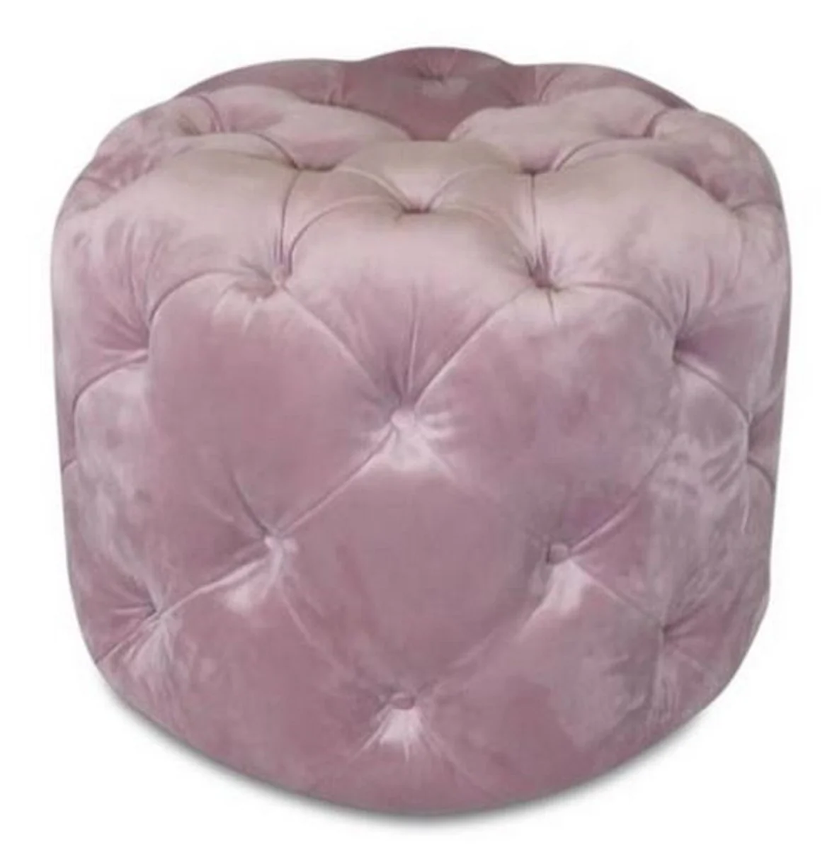 Luxus Chesterfield Samt Hocker Rosa Ø 53 x H. 41 cm - Runder Sitzhocker - Chesterfield Möbel