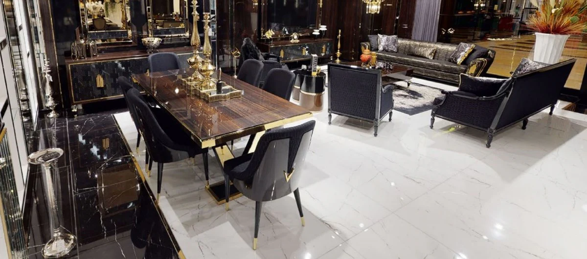 Luxus Couchtisch Dunkelbraun / Schwarz / Gold 110 x 110 x H. 40 cm - Quadratischer Wohnzimmertisch - Wohnzimmer Möbel - Massivholz Möbel - Luxus Möbel - Luxus Einrichtung