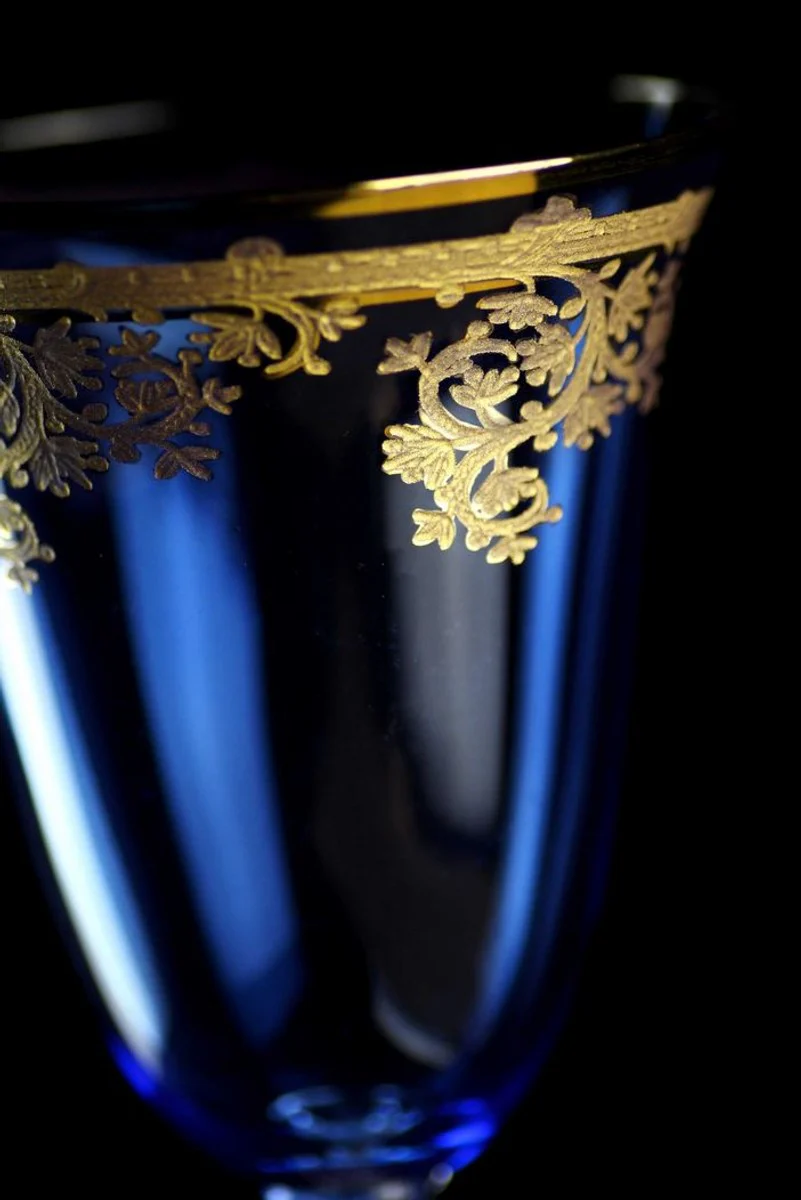 Luxus Barock Likörglas 6er Set Blau / Gold Ø 6,5 x H. 18,5 cm - Handgefertigte und handbemalte Likörgläser - Hotel & Restaurant Accessoires - Luxus Qualität