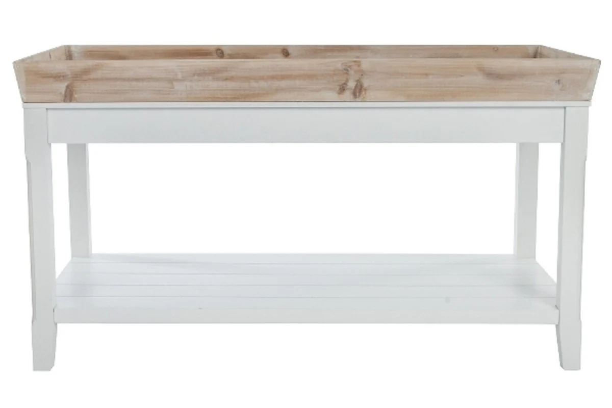 Landhausstil Beistelltisch mit abnehmbarem Tablett Naturfarben / Weiß 100 x 50 x H. 55 cm - Landhausstil Möbel