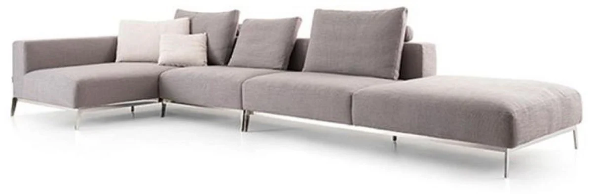 Luxus Sofa Grau / Silber 400 x 178 x H. 56 cm - Verstellbares Wohnzimmer Ecksofa - Luxus Wohnzimmer Möbel