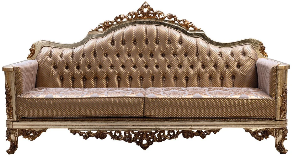Luxus Barock Sofa Kupfer / Antik Silber / Gold - Barockstil Wohnzimmer Sofa mit elegantem Muster - Luxus Wohnzimmer Möbel im Barockstil - Barock Einrichtung - Barock Möbel