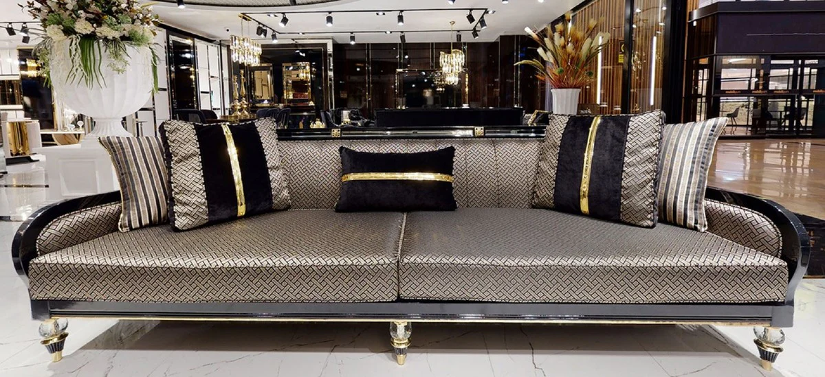 Luxus Art Deco Sofa Gold / Cremefarben / Schwarz / Gold - Art Deco Wohnzimmer & Hotel Möbel - Luxus Kollektion