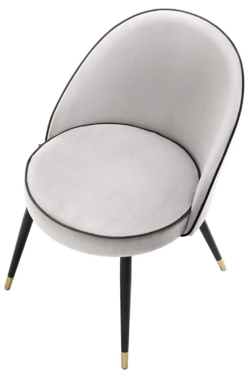 Luxus Esszimmerstuhl Set Hellgrau / Schwarz / Messing 55 x 64 x H. 83 cm - Esszimmermöbel - Luxus Kollektion