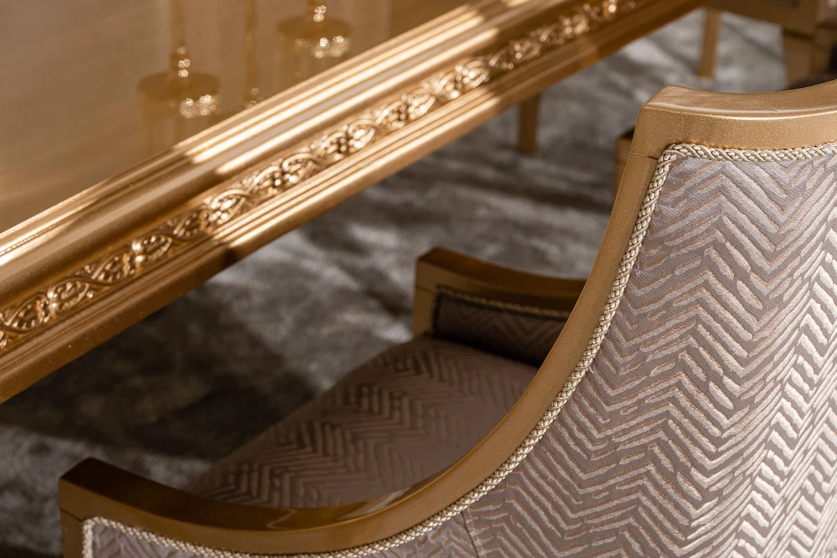 Luxus Barock Esszimmer Stuhl Grau / Gold - Barockstil Küchen Stuhl - Prunkvolle Luxus Esszimmer Möbel im Barockstil - Barock Möbel - Edel & Prunkvoll