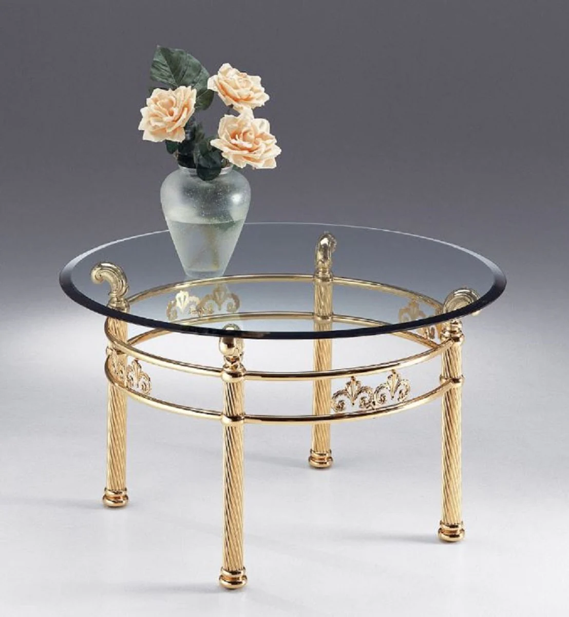 Luxus Messing Couchtisch Ø 90 x H. 50 cm - Runder Messing Wohnzimmertisch mit Glasplatte - Wohnzimmer Möbel - Luxus Qualität - Made in Italy