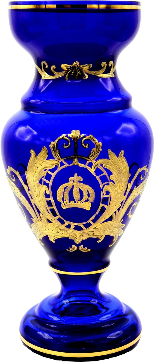 Pompöös by Luxus Pokal Vase mit 24 Karat Vergoldung Blau / Gold Ø 14 x H. 30,5 cm - Pompööse Blumenvase designed by Harald Glööckler