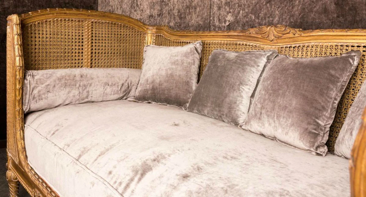 Luxus Barock Sofa mit Kissen Braun / Taupe 187 x 89 x H. 103 cm - Handgefertigtes Sofa im Antik Stil - Wohnzimmer Möbel