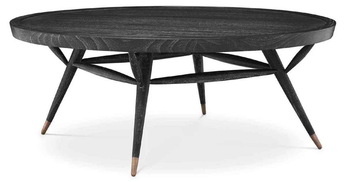 Luxus Couchtisch Schwarzgrau / Antik Messing Ø 100 x H. 38,5 cm - Runder Massivholz Wohnzimmertisch - Luxus Wohnzimmer Möbel