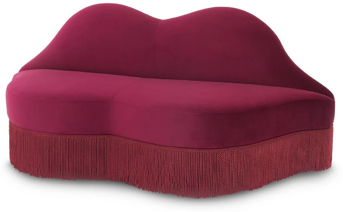 Designer Samt Sofa Lippen Mund Bordeauxrot 195 x 80 x H. 97 cm - Designer Wohnzimmer Möbel - Luxus Kollektion