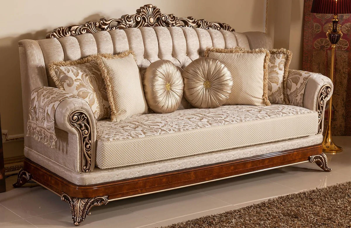 Luxus Barock Sofa Gold / Braun / Bronzefarben - Prunkvolles Wohnzimmer Sofa mit elegantem Muster - Barock Wohnzimmer & Hotel Möbel - Edel & Prunkvoll