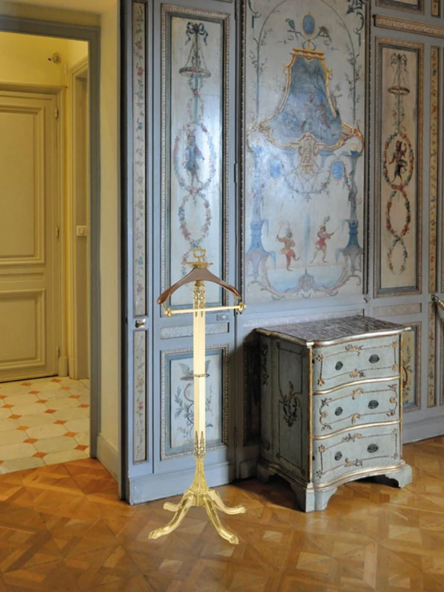 Luxus Barock Dressboy Weiß / Gold / Silber / Braun 40 x 40 x H. 133 cm - Edler Messing Kleiderständer - Barock Hotel Garderoben Möbel