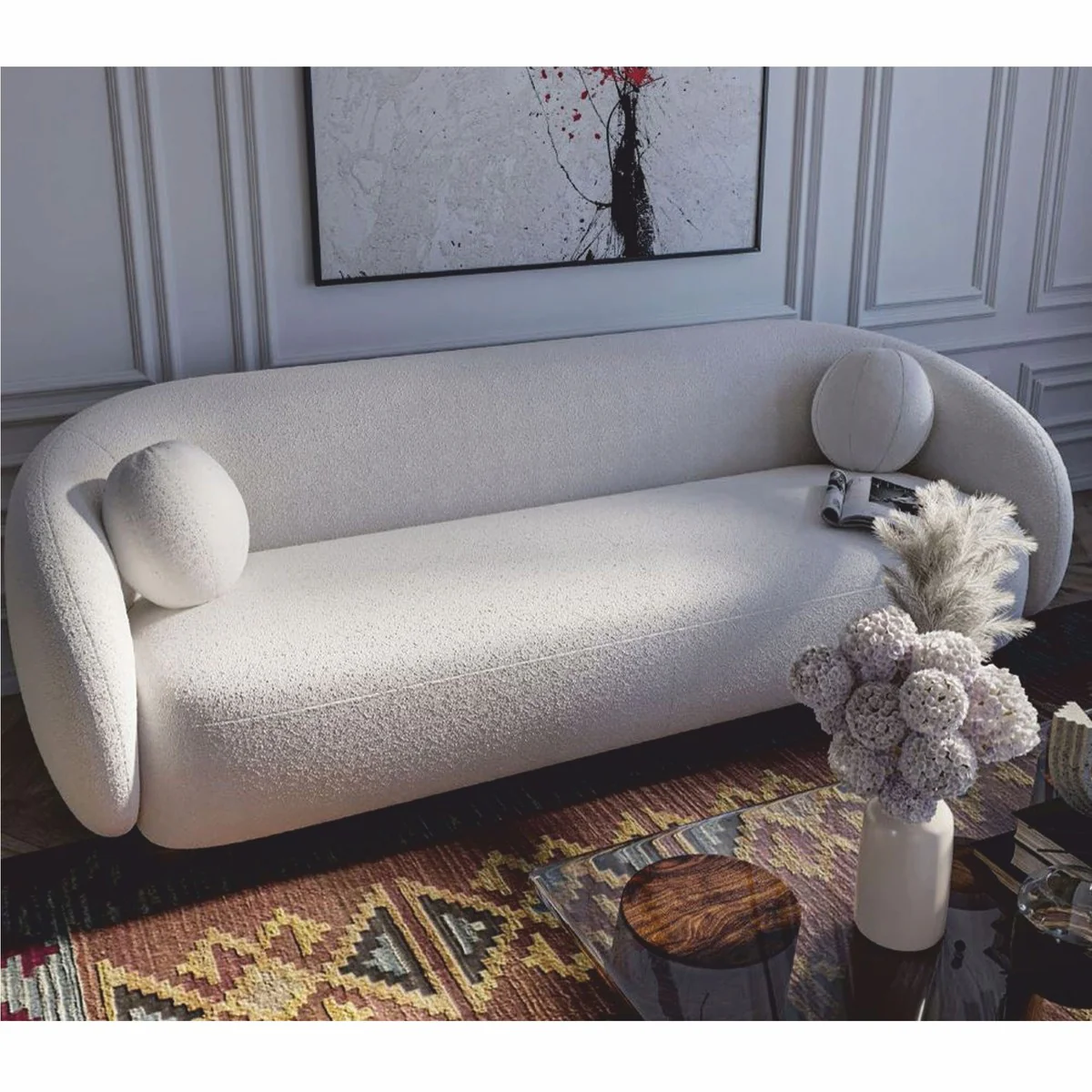 Luxus Wohnzimmer Sofa Weiß / Dunkelbraun 250 cm - Luxus Möbel