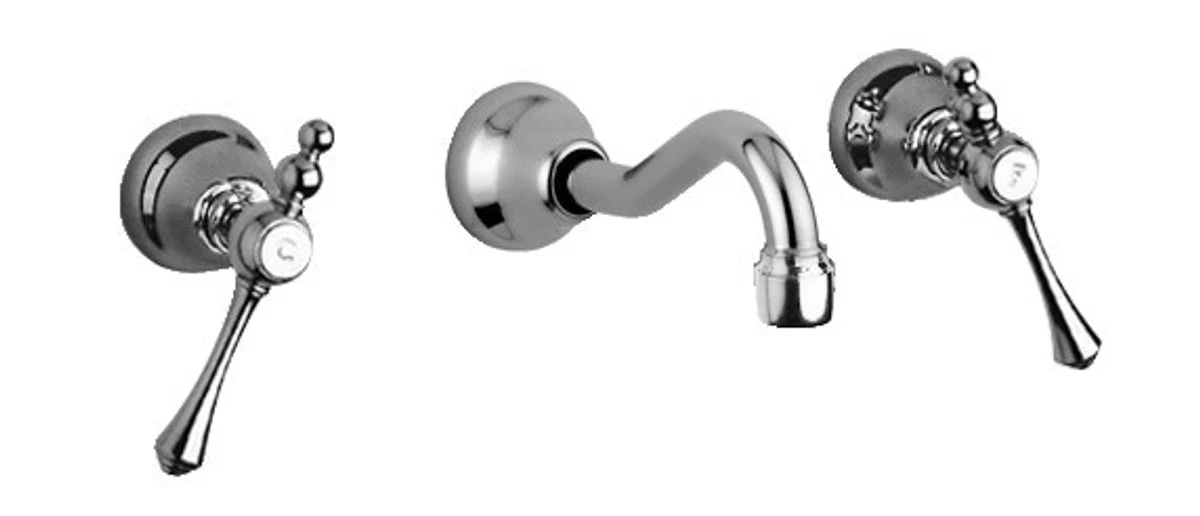 Luxus Bad Zubehör - Jugendstil Retro Waschtisch Einhebelmischer Wandmontage Chrom Serie Milano - Made in Italy