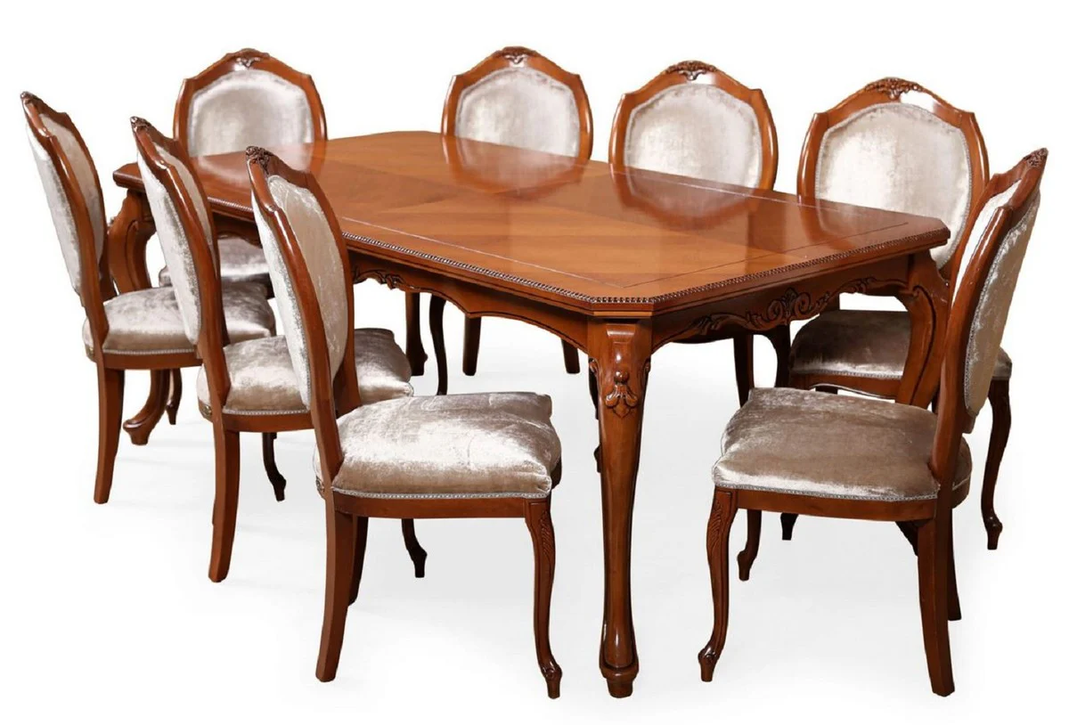 Luxus Barock Esstisch Braun - Ausziehbarer Barockstil Massivholz Küchentisch - Prunkvolle Luxus Esszimmer Möbel im Barockstil - Barock Esszimmer Möbel - Barock Einrichtung