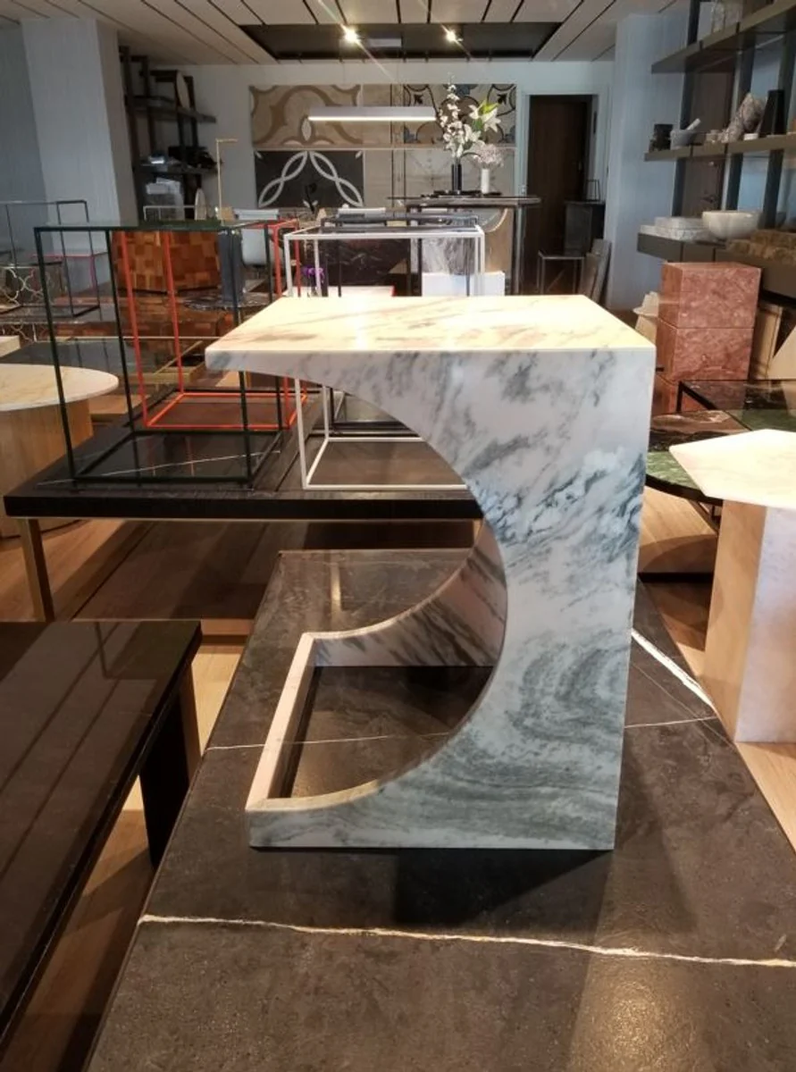 Luxus Marmor Beistelltisch Weiß / Grau 40 x 40 x H. 55 cm - Marmor Tisch - Marmor Blumentisch - Luxus Marmor Wohnzimmer Möbel