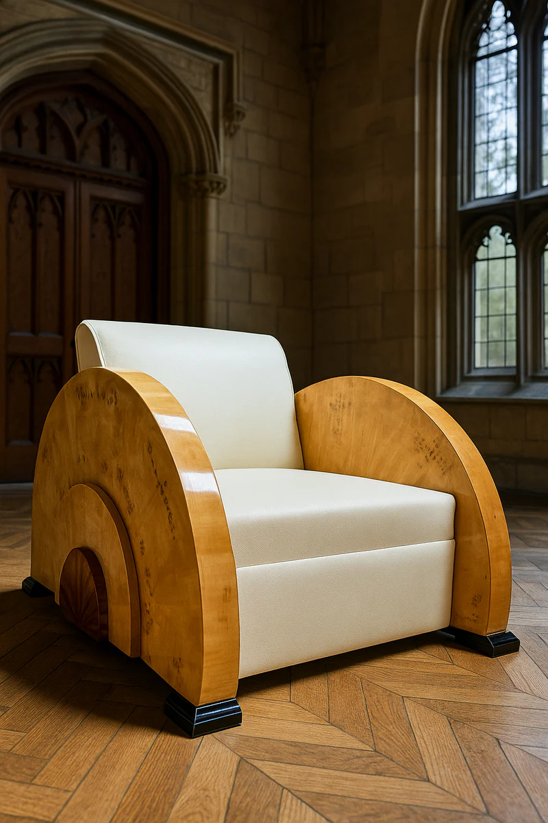 Art Deco Sessel Weiß / Naturfarben / Braun / Schwarz 75 x 110 x H. 80 cm - Lounge Sessel - Art Deco Möbel - Luxus Möbel