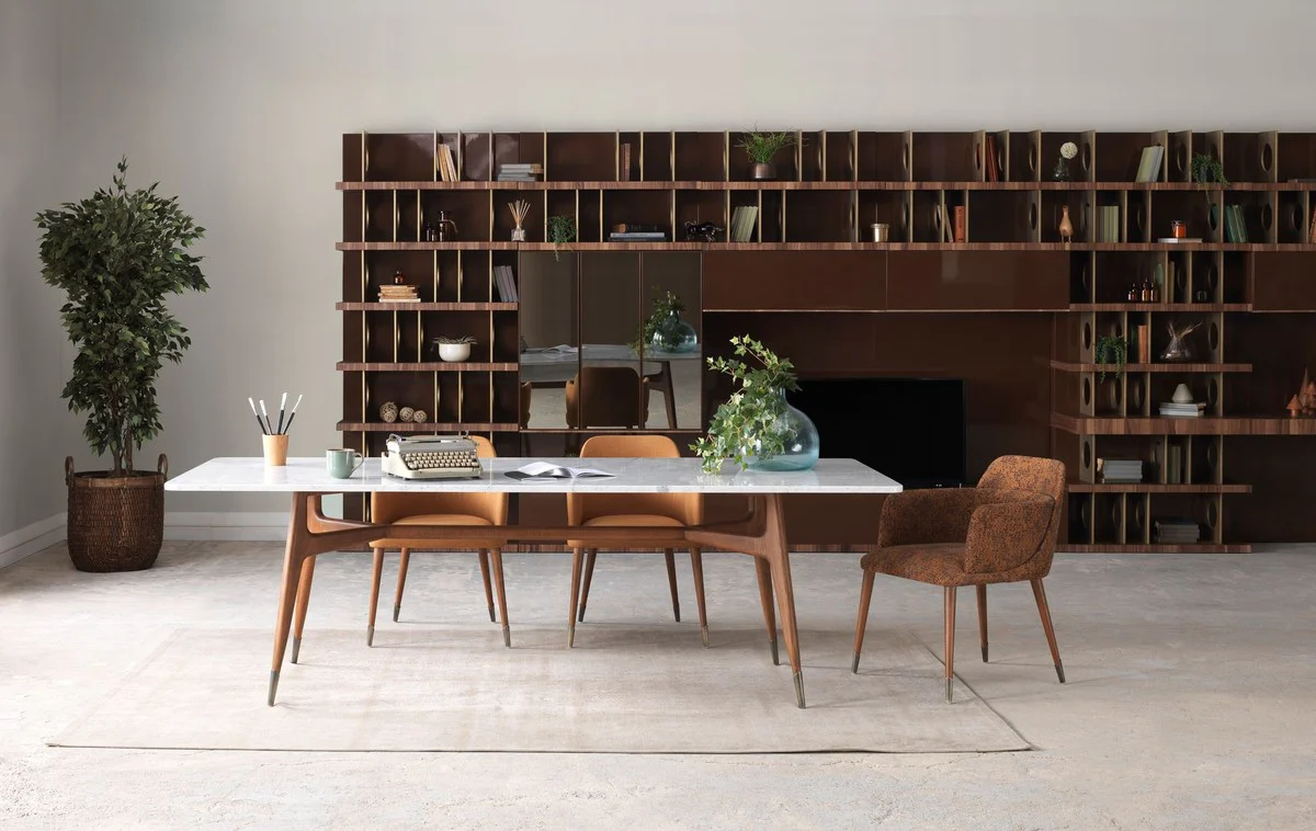 Luxus TV Schrank Dunkelbraun / Braun / Messing 576 x 60 x H. 224 cm - Riesiger Massivholz Wohnzimmer Schrank - Wohnzimmer Möbel - Hotel Möbel - Luxus Möbel