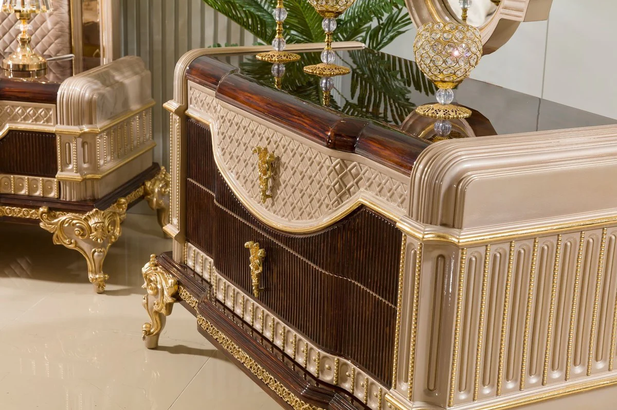 Luxus Barock Kommode mit Spiegel Dunkelbraun / Grau / Gold - Barock Möbel