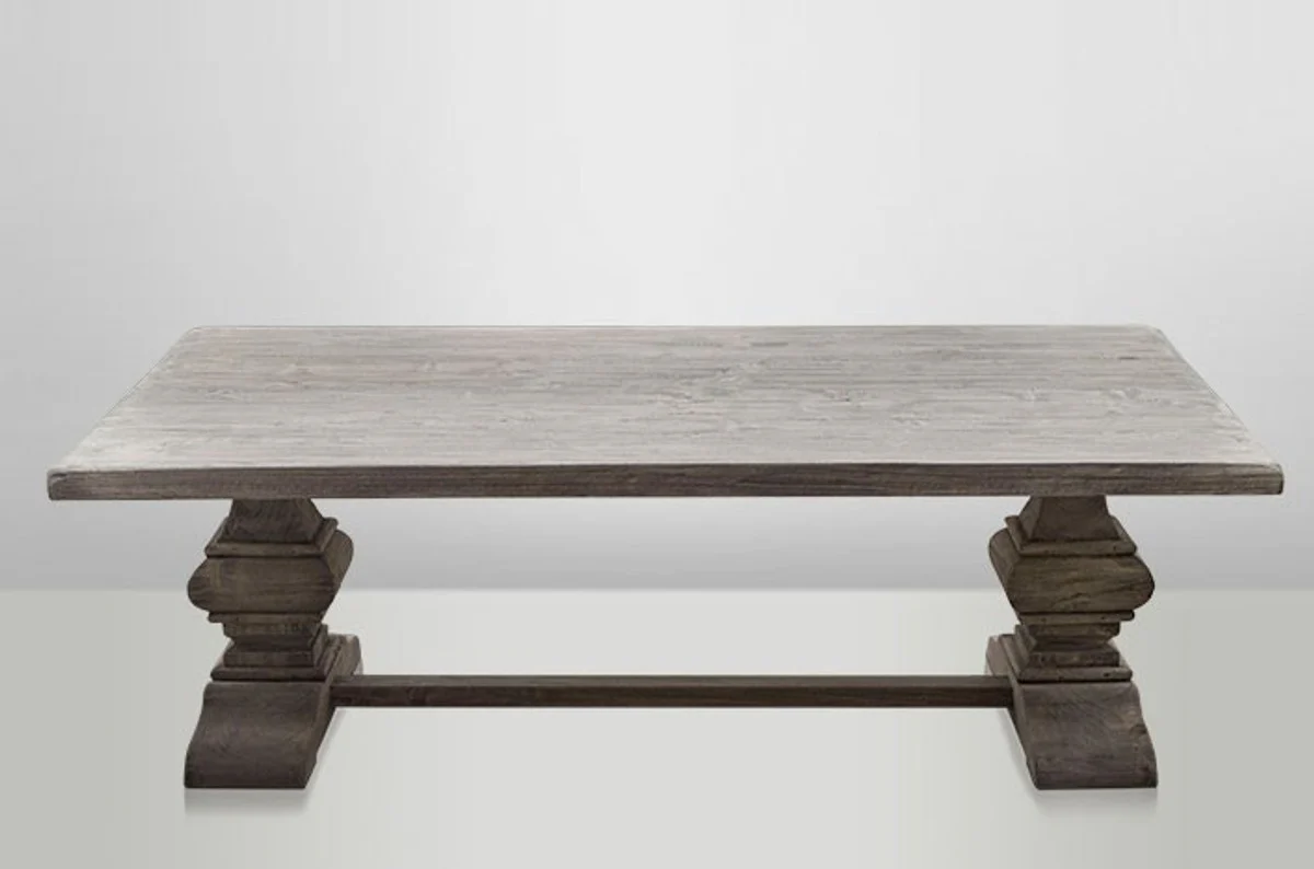 Landhaus Couchtisch Eiche Rustic Grey 140 x 80 cm- Barock Stil Salon Wohnzimmer Tisch Eiche Massiv