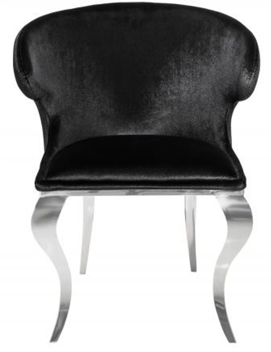 Designer Esszimmerstuhl Silber / Schwarz 61 x 60 x H.79 cm - Esszimmermöbel