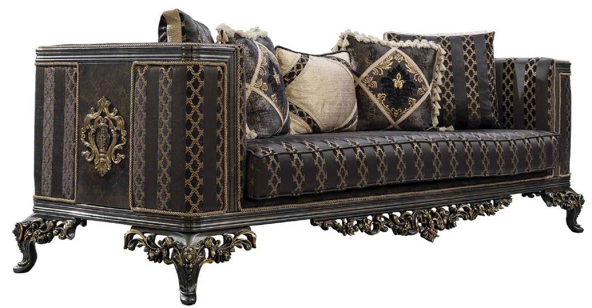 Luxus Barock Sofa Lila / Grau / Gold - Barockstil Wohnzimmer Sofa mit elegantem Muster - Luxus Wohnzimmer Möbel im Barockstil - Barock Einrichtung - Barock Möbel