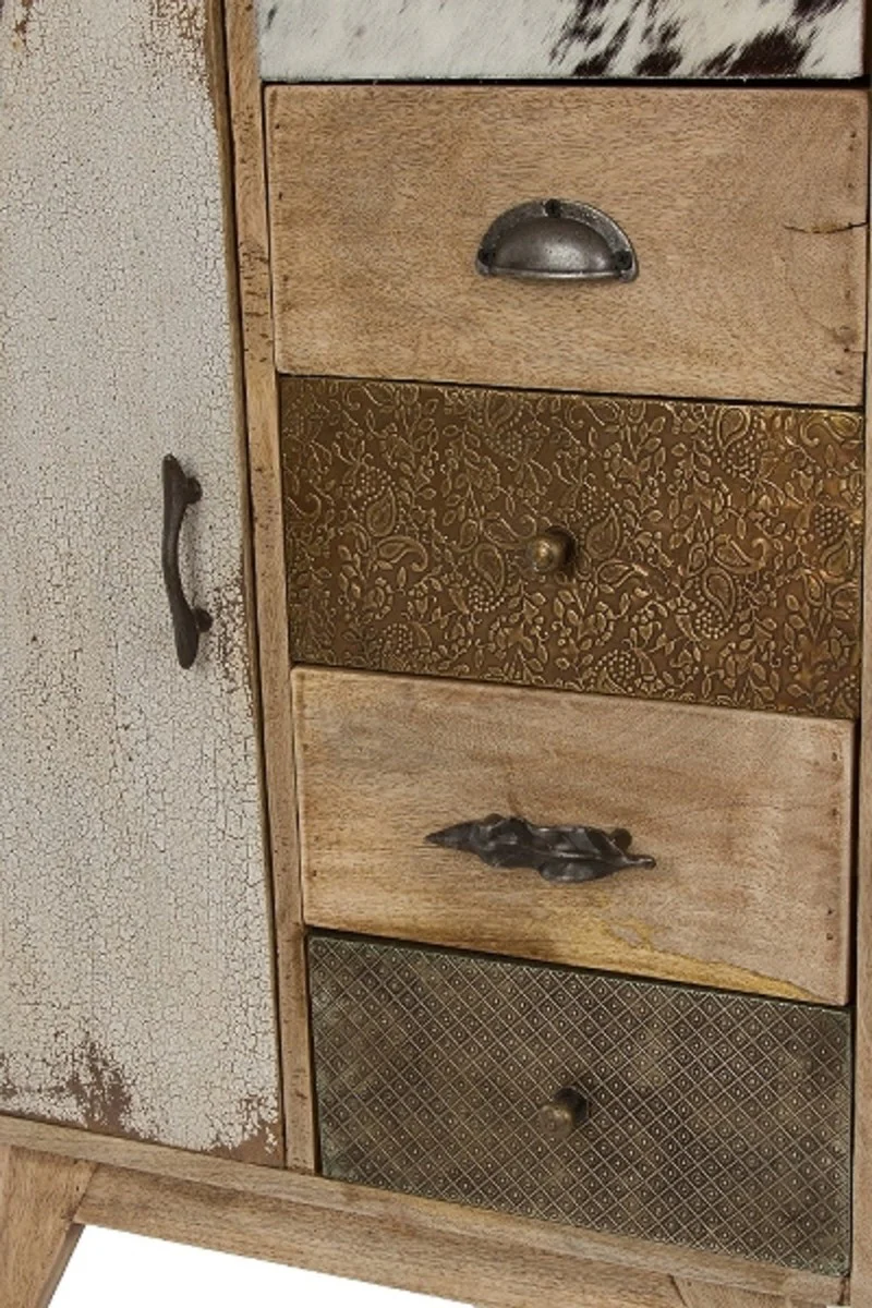 Landhausstil Kommode Naturfarben / Mehrfarbig 55 x 30 x H. 110 cm - Landhausstil Schrank mit Tür und 11 Schubladen