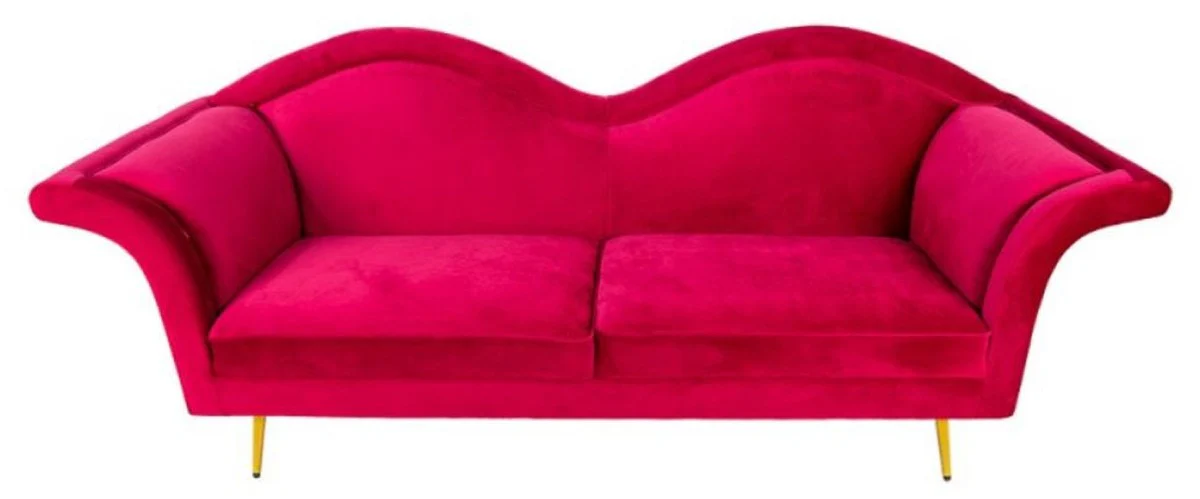 Luxus Designer 3er Sofa Rot / Gold 215 x 73 x H. 85 cm - Wohnzimmer Sofa - Wohnzimmer Möbel - Luxus Möbel - Designer Möbel - Wohnzimmer Einrichtung - Luxus Einrichtung