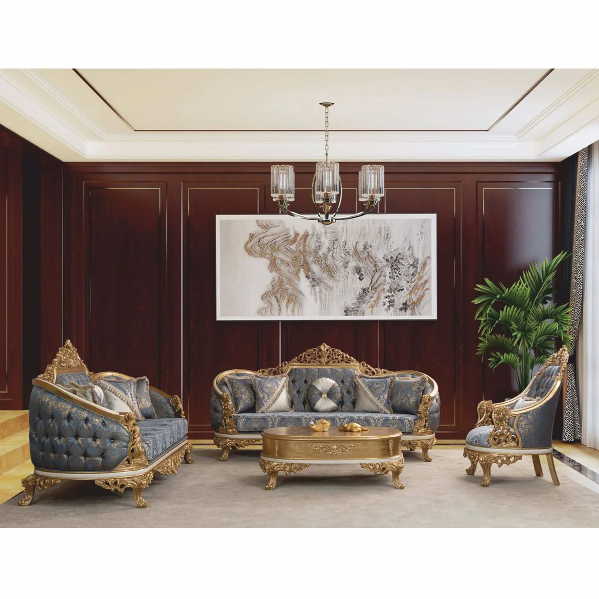 Luxus Barock Couchtisch Gold / Weiß 120 cm - Barockstil Möbel