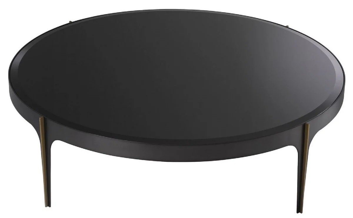 Luxus Couchtisch Bronze / Messing / Schwarz Ø 124 x H. 34,5 cm - Runder Edelstahl Wohnzimmertisch mit Glasplatte - Luxus Wohnzimmer Möbel