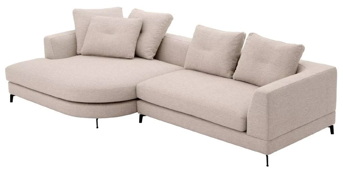 Luxus Ecksofa Linke Seite Sandfarben / Schwarz 310 x 150 x H. 65 cm - Wohnzimmer Sofa mit Kissen - Wohnzimmer Möbel - Wohnzimmer Einrichtung - Luxus Möbel - Luxus Einrichtung