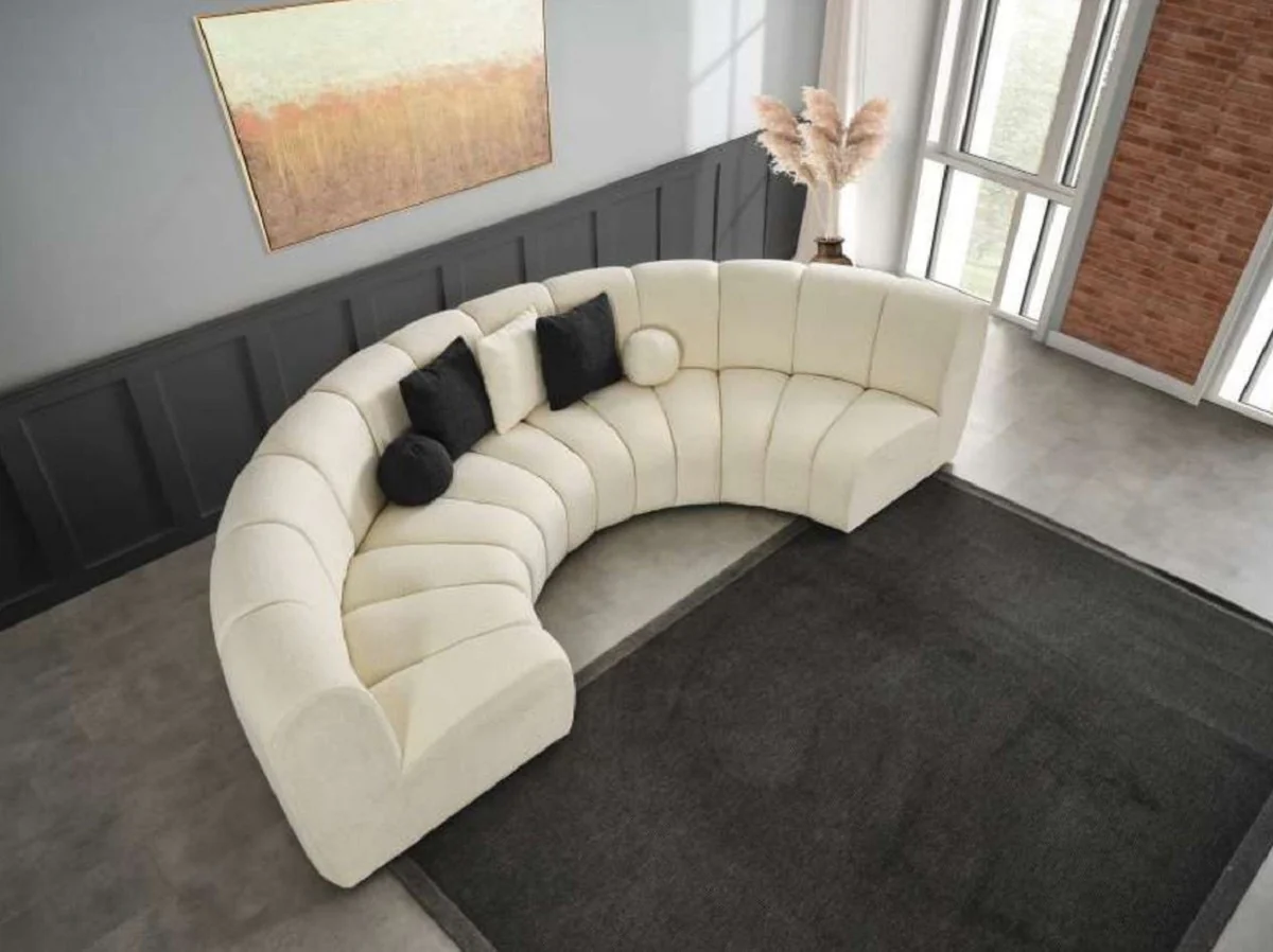 Luxus Sofa Elfenbein 330 x 170 x H. 76 cm - Gebogenes Wohnzimmer Sofa - Halbrundes Sofa - Wohnzimmer Möbel - Hotel Möbel - Luxus Möbel - Luxus Einrichtung - Wohnzimmer Einrichtung