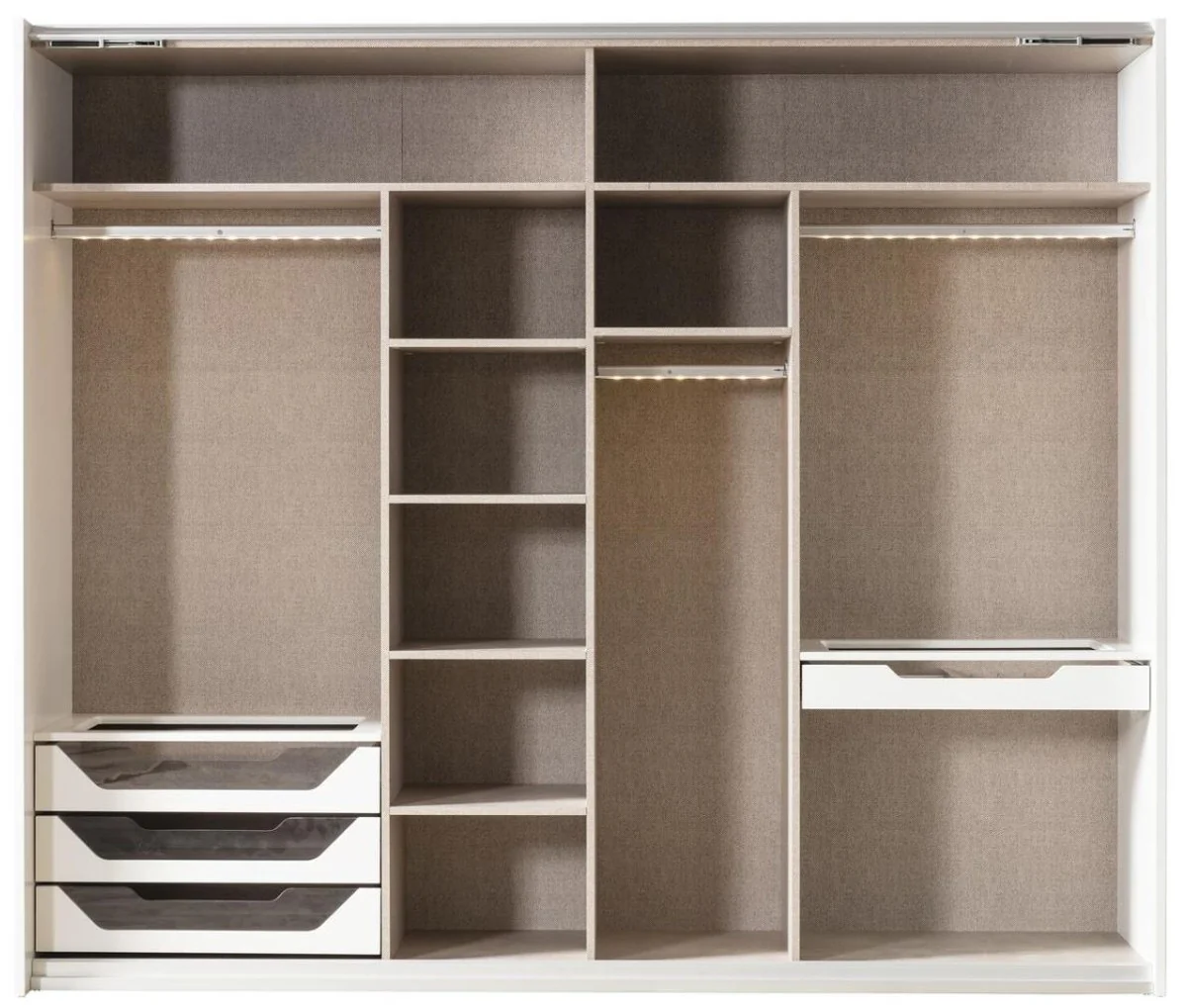 Luxus Schlafzimmerschrank Weiß / Kupferfarben 260 x 70 x H. 220 cm - Massivholz Kleiderschrank mit 2 Schiebetüren - Luxus Schlafzimmer Möbel