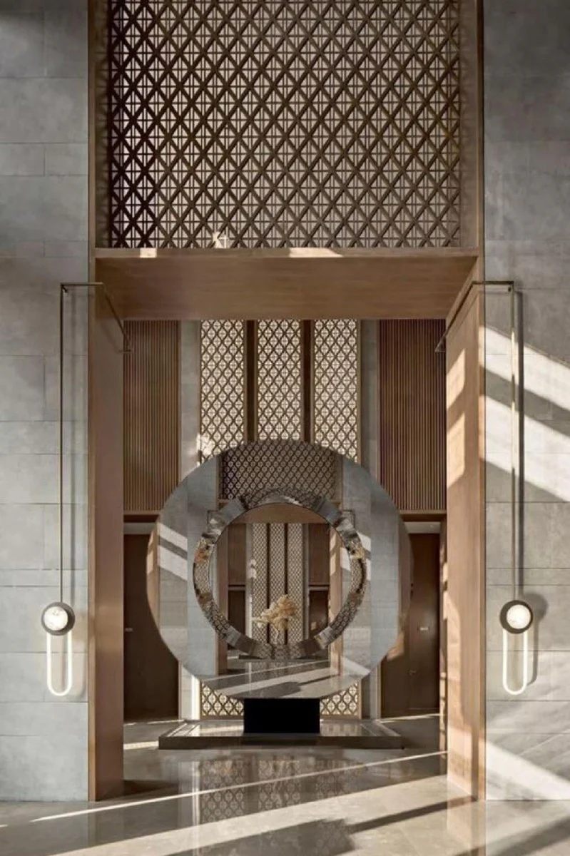 Luxus Standspiegel Schwarz 250 x 19 x H. 268 cm - Riesiger Runder Spiegel - Hotel Spiegel - Luxus Kollektion