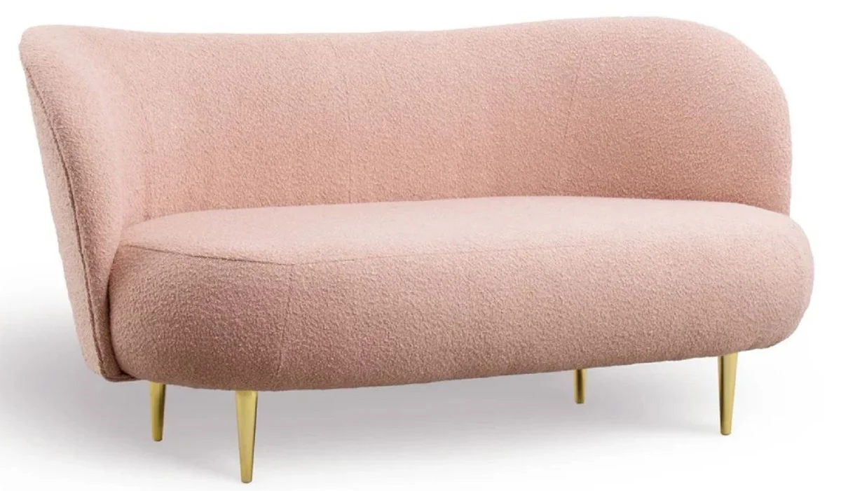 Luxus 3er Sofa Rosa / Gold 180 x 72 x H. 80 cm - Wohnzimmer Sofa mit gebogener Rückenlehne - Wohnzimmer Möbel - Luxus Möbel - Wohnzimmer Einrichtung - Luxus Einrichtung