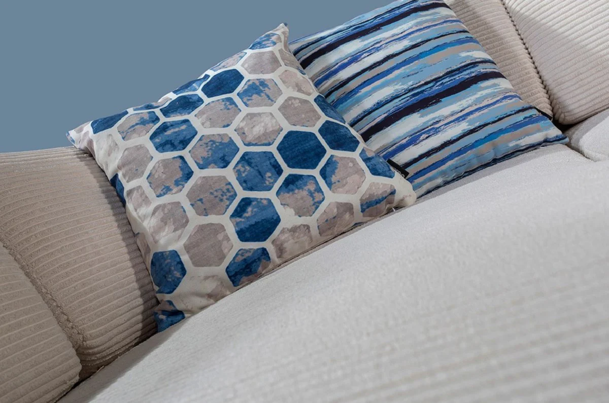 Luxus Ecksofa mit verstellbaren Rückenlehnen Creme / Silber 305 x 260 cm