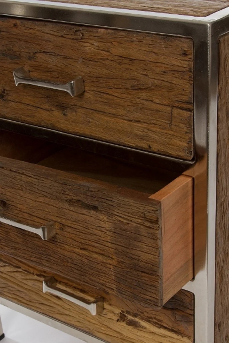 Nachttisch mit 3 Schubladen Braun / Silber 45 x 40 x H. 60 cm - Schlafzimmermöbel