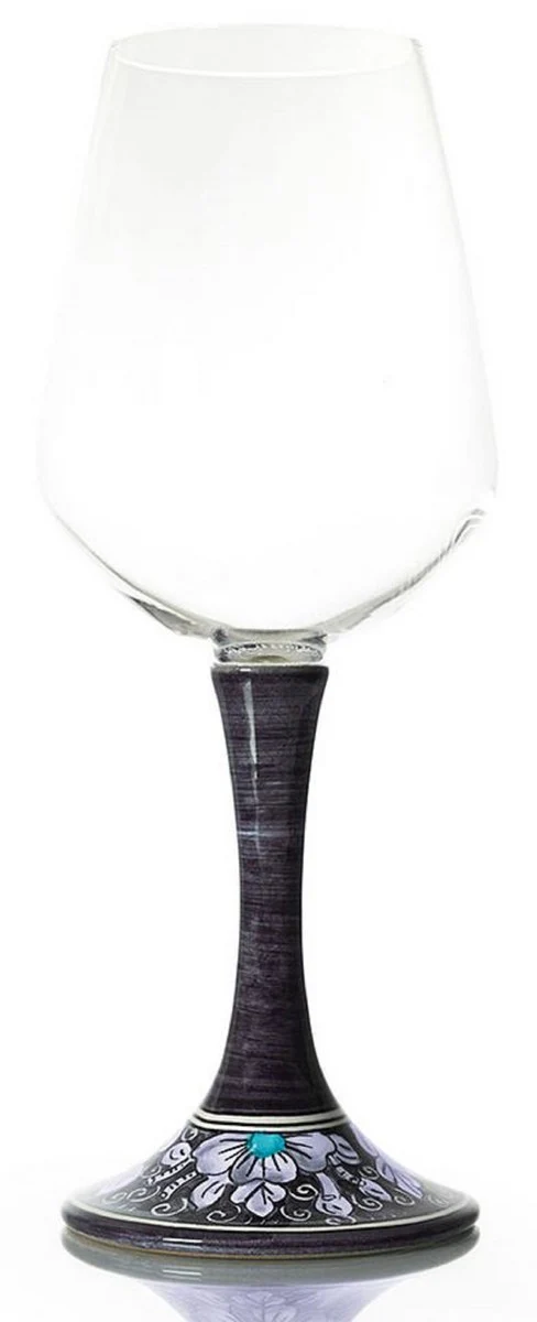 Luxus Weinglas 6er Set Schwarz / Mehrfarbig H. 23,5 cm - Handgefertigte & handbemalte Weingläser - Hotel & Restaurant Accessoires - Luxus Qualität - Made in Italy