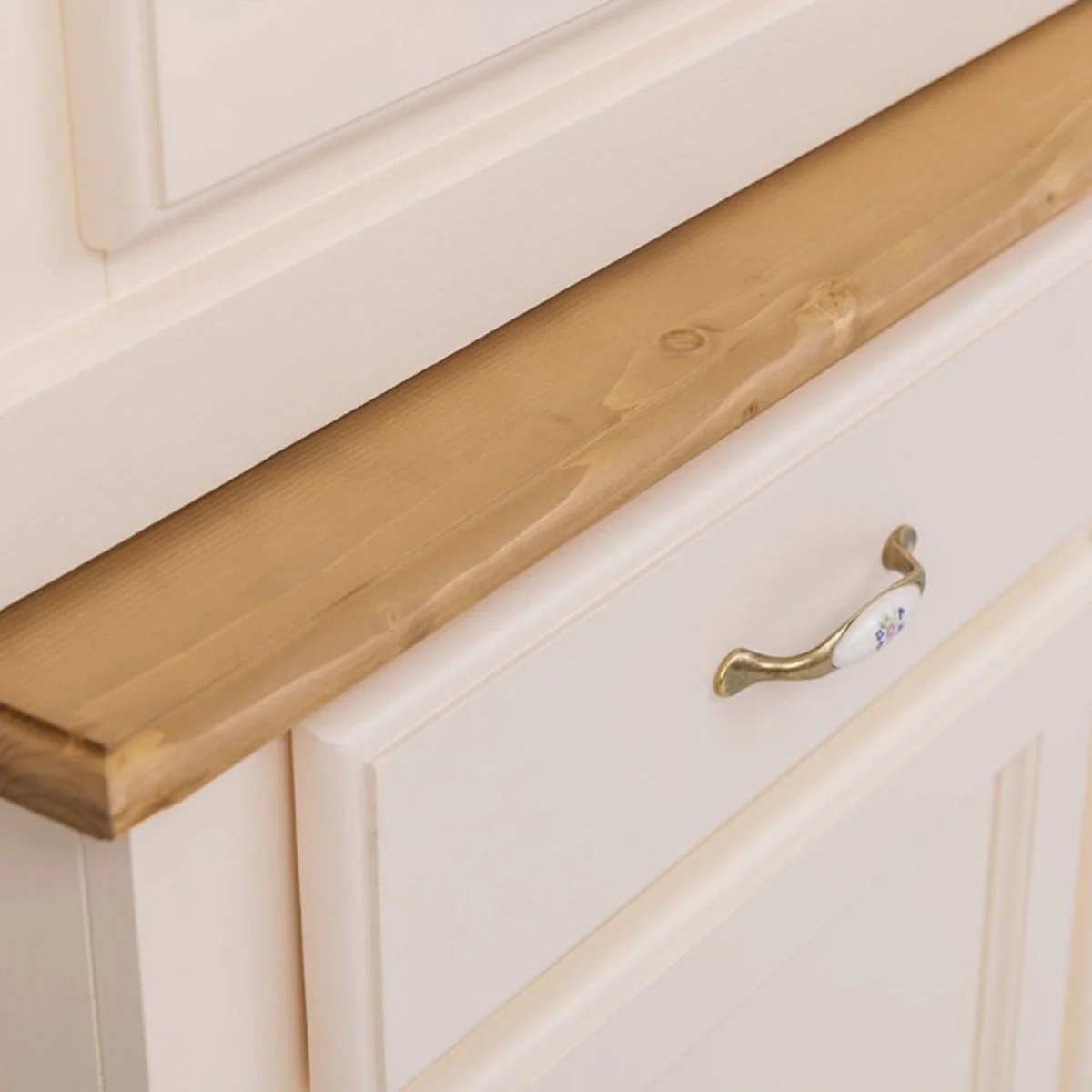 Landhausstil Esszimmer Schrank Creme / Naturfarben 126 x 45 x H. 200 cm - Esszimmer Möbel